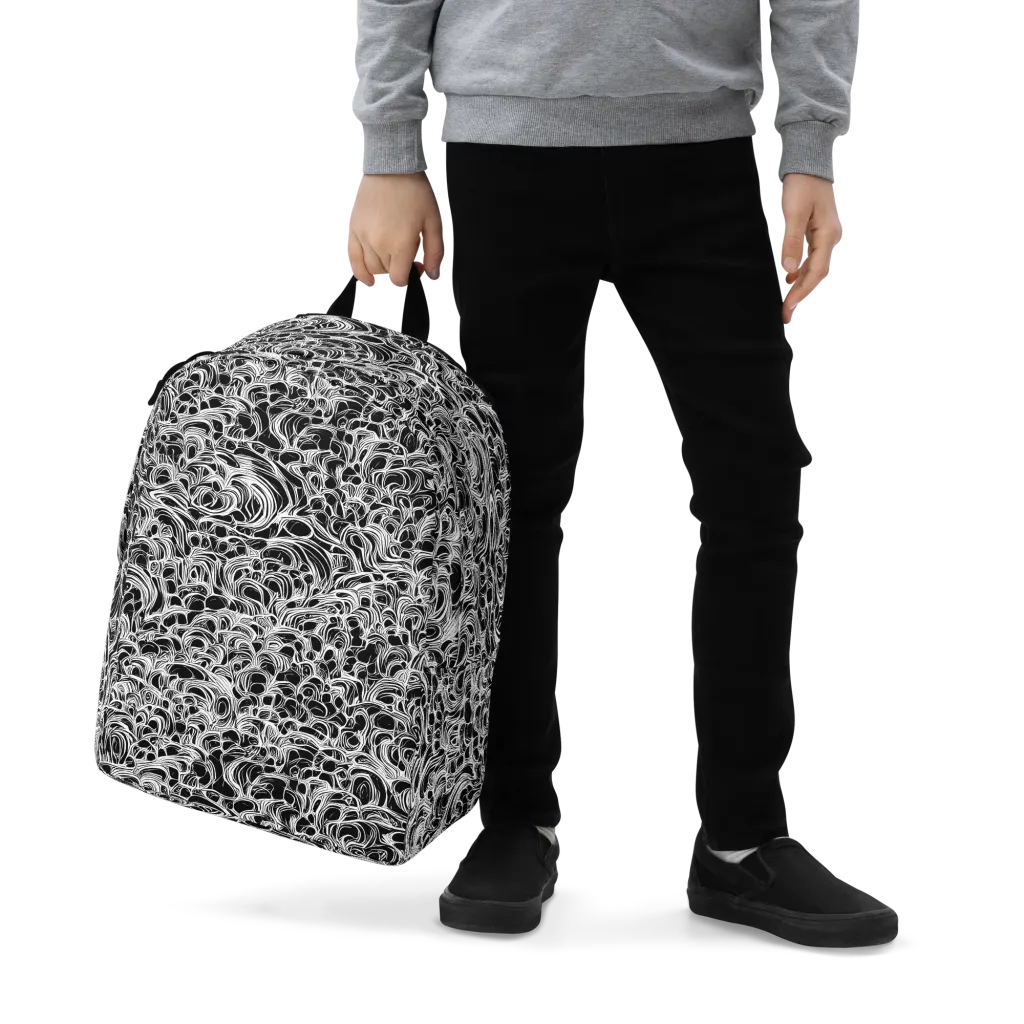 Monochrome Tangle on Minimalist Backpack — Zoomed-in