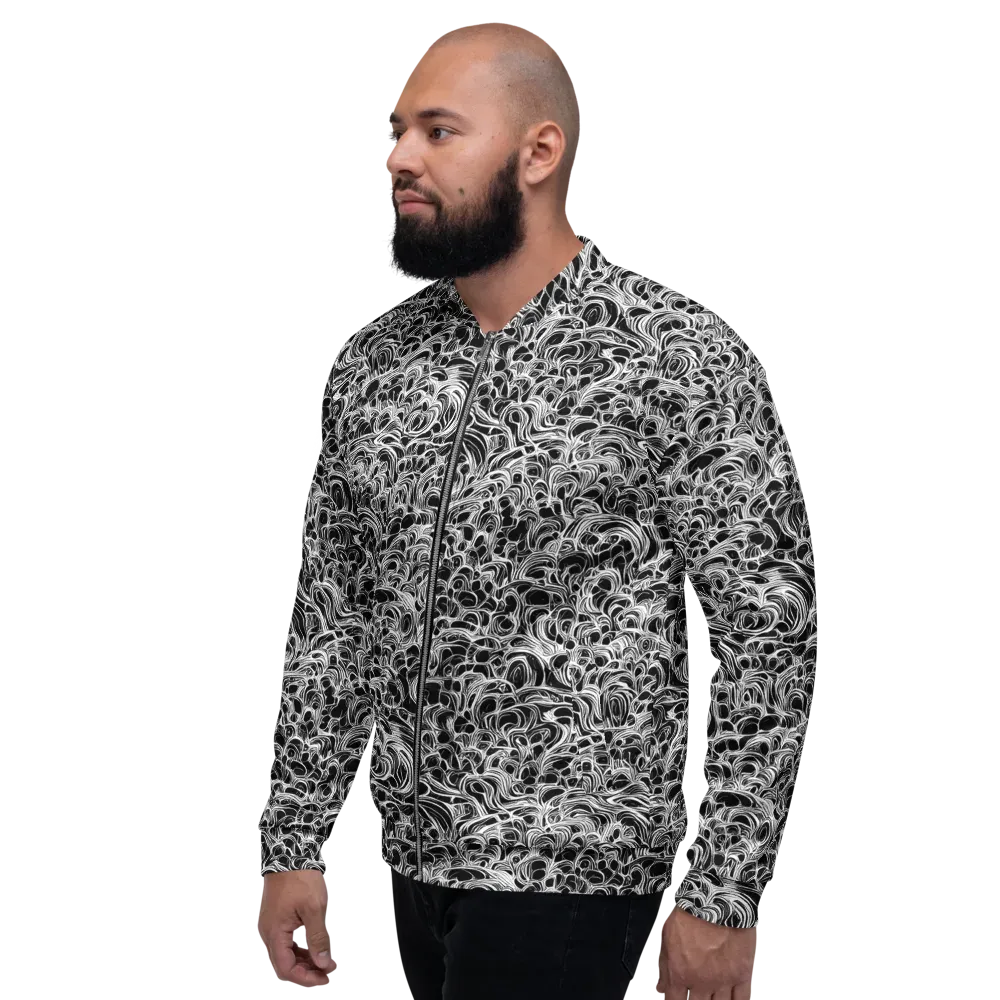 Monochrome Tangle on Bomber Jacket — Left