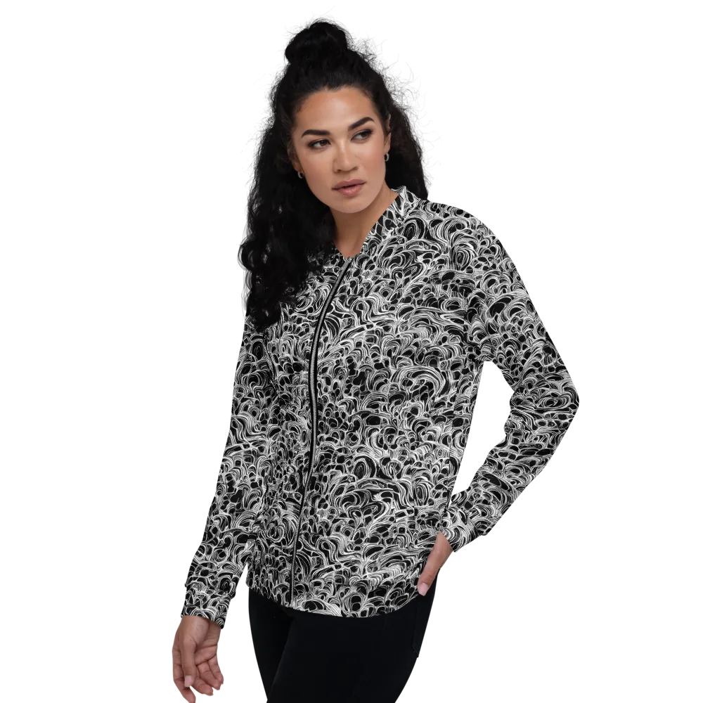 Monochrome Tangle on Bomber Jacket — Left