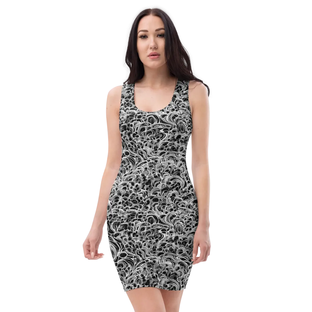 Monochrome Tangle on Bodycon Dress — Front