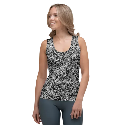 Monochrome Tangle on a Women's Tank Top