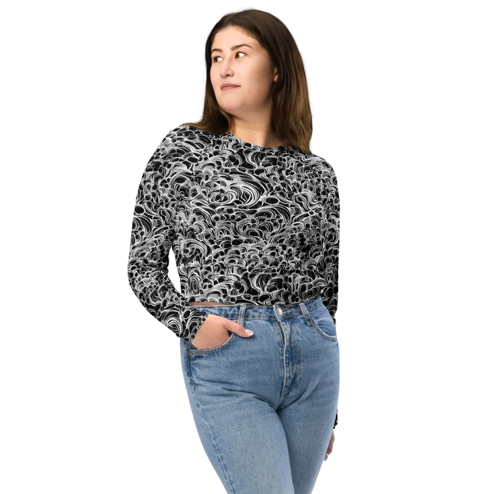 Monochrome Tangle on Long Sleeve Crop Top — Front