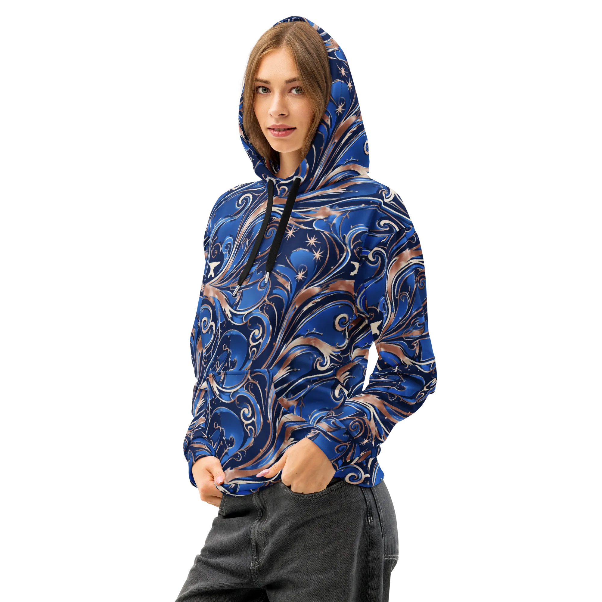 Royal Undertow on Cotton Hoodie — Left Front
