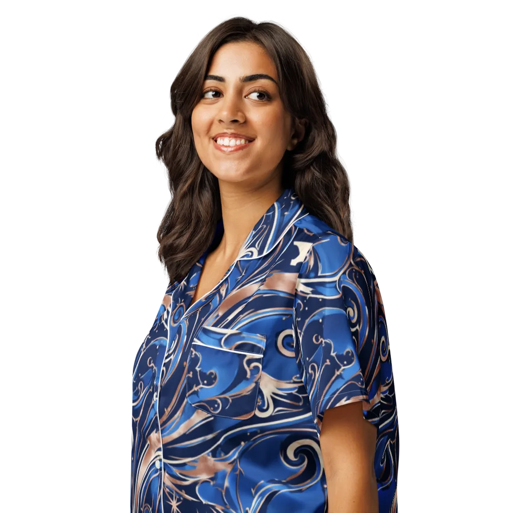 Royal Undertow on Women's Short Sleeve Pajama Top — Left Front