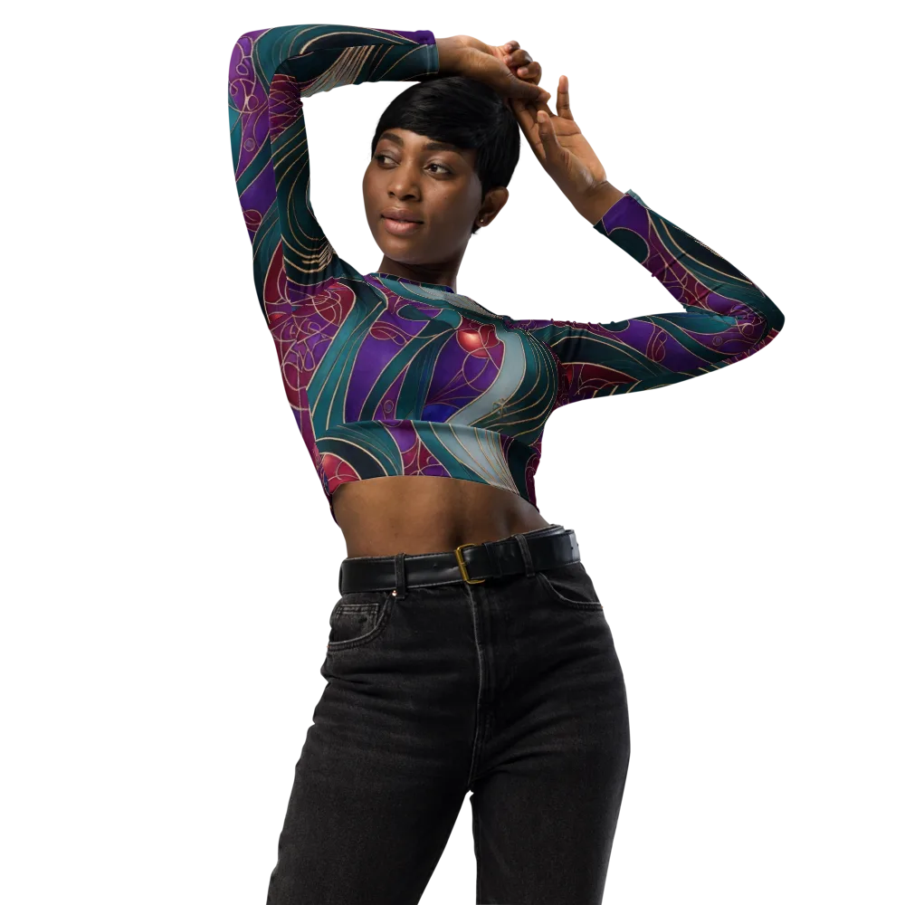 Velvet Plumage on Long Sleeve Crop Top — Front