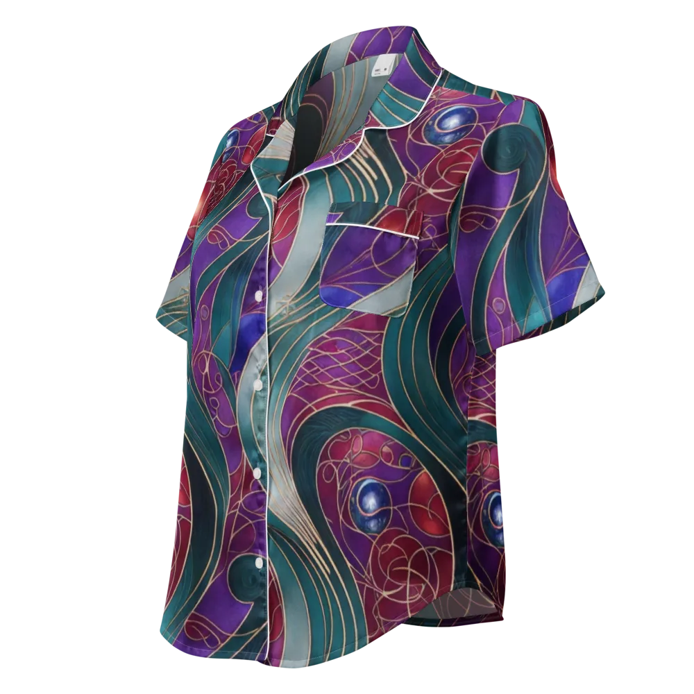 Velvet Plumage on Women's Short Sleeve Pajama Top — Left Front