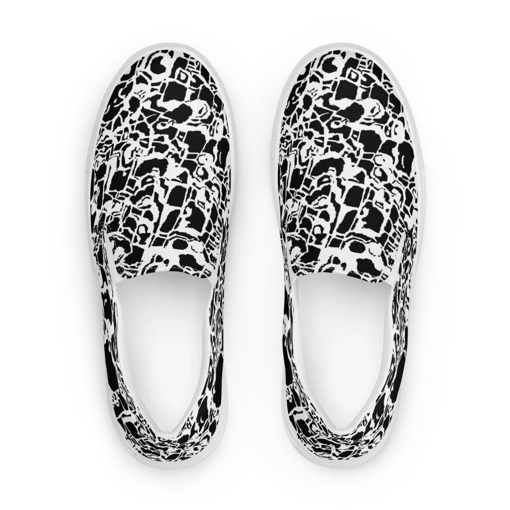Inkblot Circuit on Men's Slip-On Canvas Shoes — Front