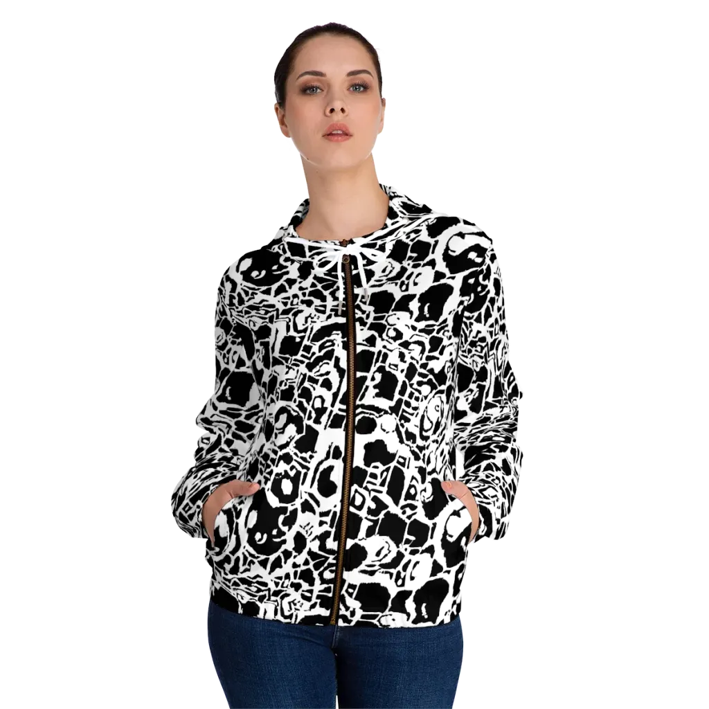 Inkblot Circuit on Women's Full-Zip Hoodie — Front On Person