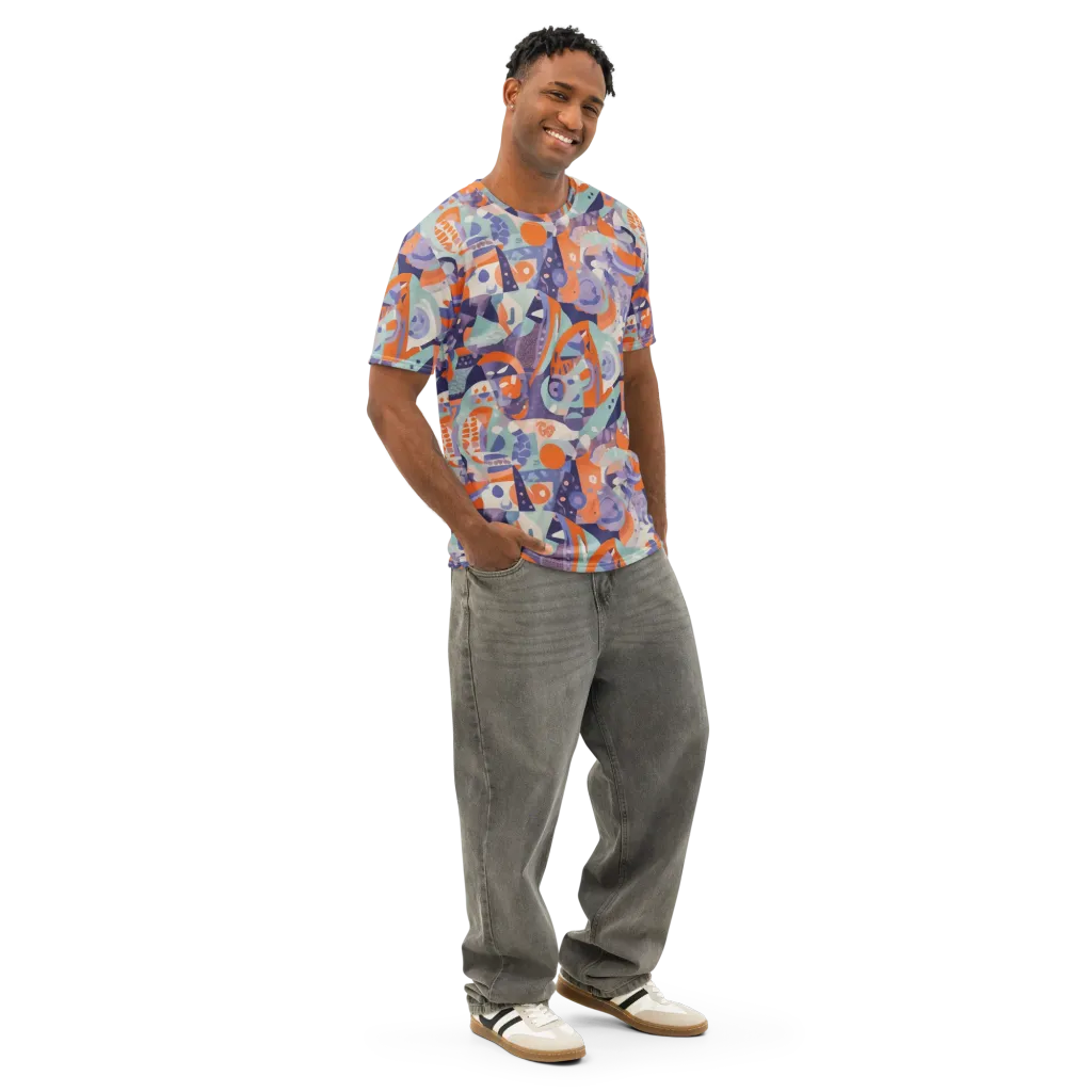Tangerine Rapture on Men's Cotton Crew Neck T-Shirt — Right Front