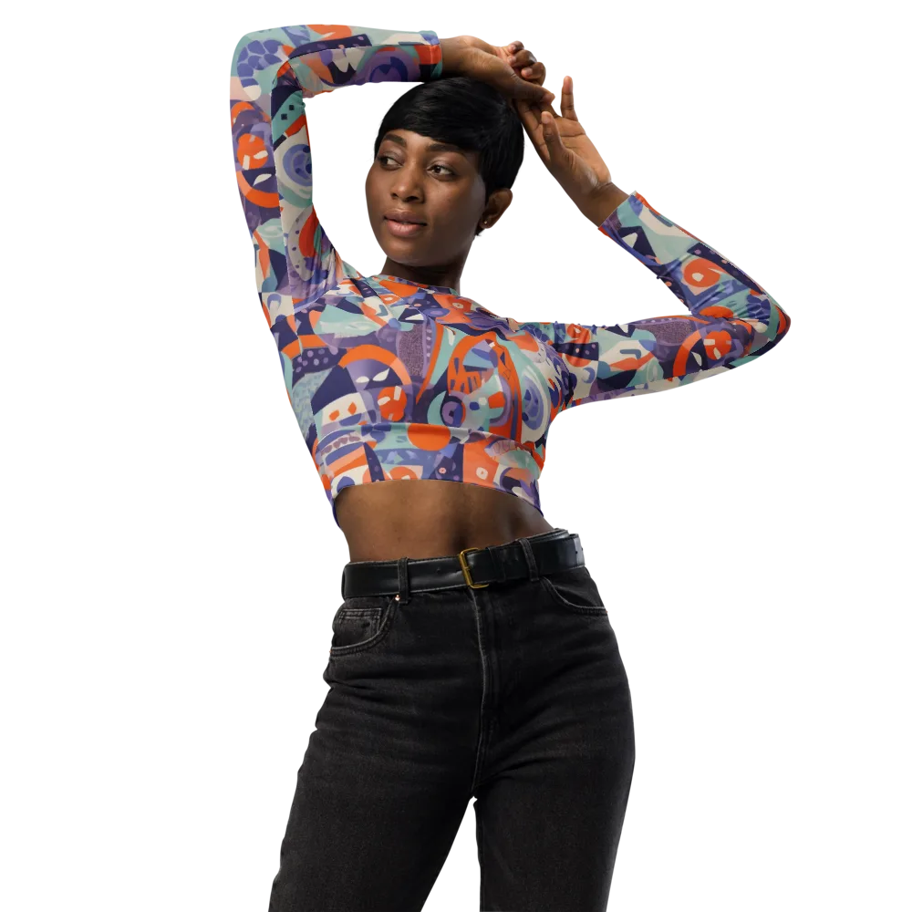 Tangerine Rapture on Long Sleeve Crop Top — Front