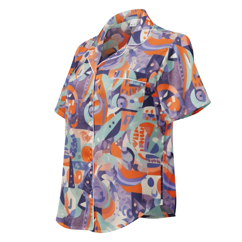 Tangerine Rapture on Women's Short Sleeve Pajama Top — Left Front