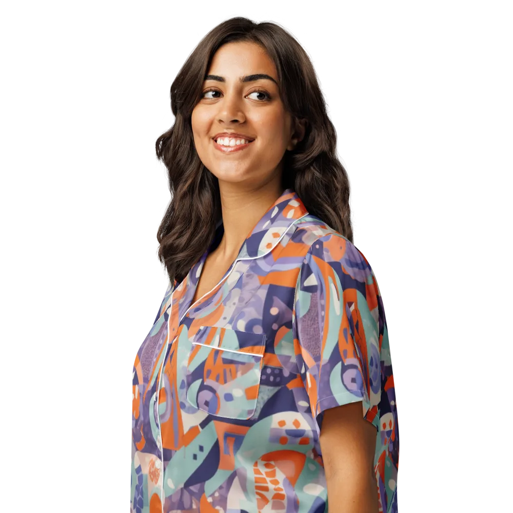 Tangerine Rapture on Women's Short Sleeve Pajama Top — Left Front