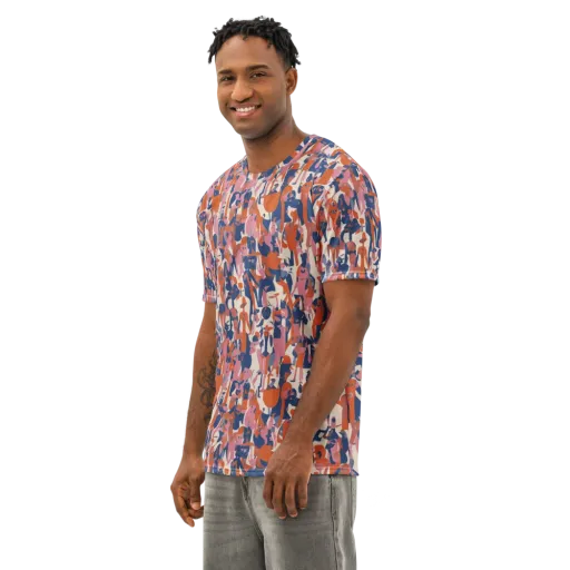 Coral Commute on a Men's Cotton Crew Neck T-Shirt