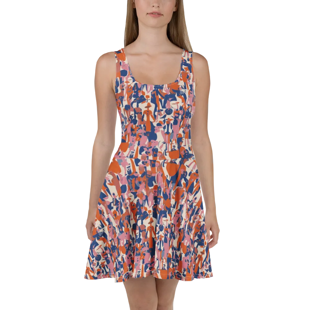 Coral Commute on Skater Dress — Front