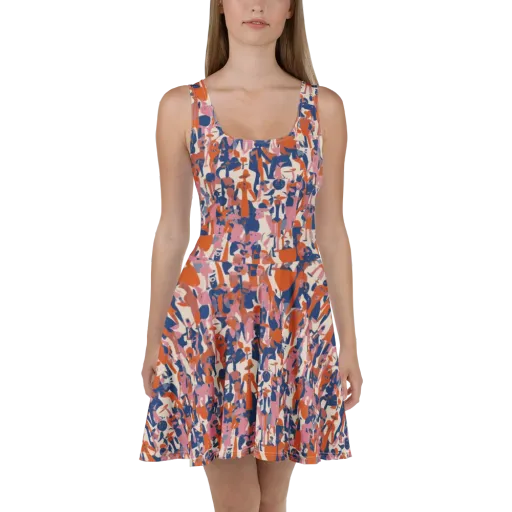 Coral Commute on a Skater Dress