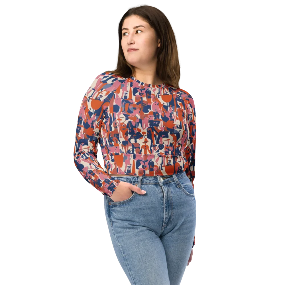 Coral Commute on Long Sleeve Crop Top — Front