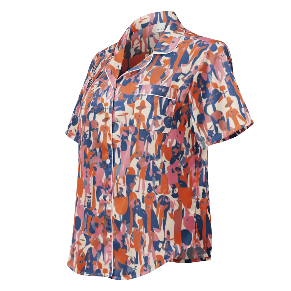 Coral Commute on Women's Short Sleeve Pajama Top — Left Front