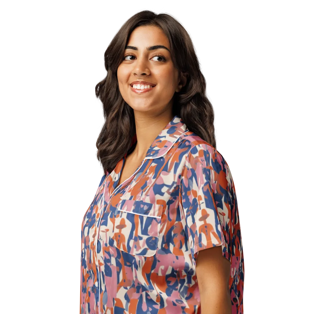 Coral Commute on Women's Short Sleeve Pajama Top — Left Front