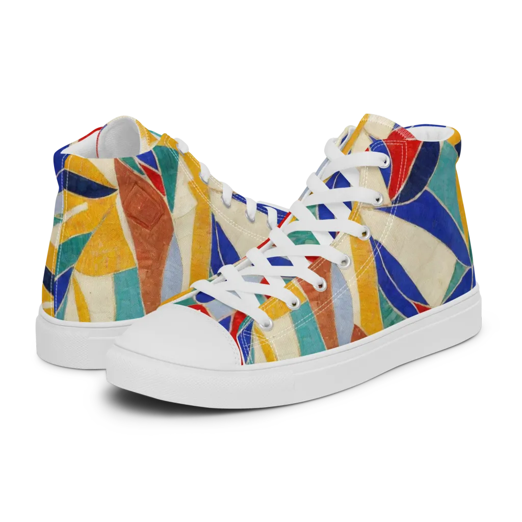 Mosaic Riptide on Men's High Top Canvas Shoes — Left