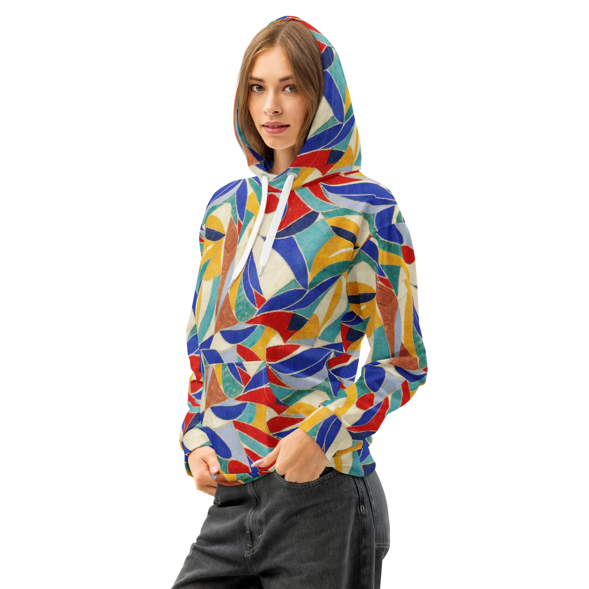 Mosaic Riptide on Cotton Hoodie — Left Front