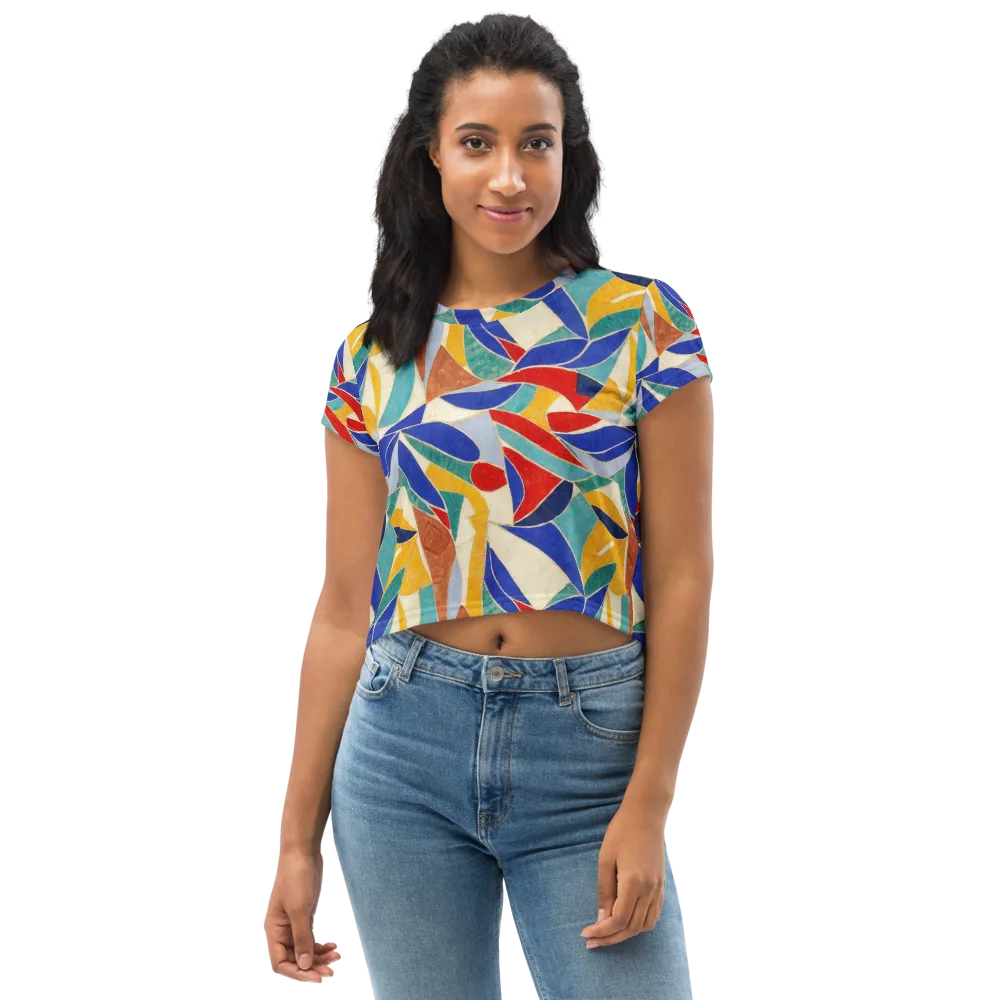 Mosaic Riptide on Crop Tee — Front