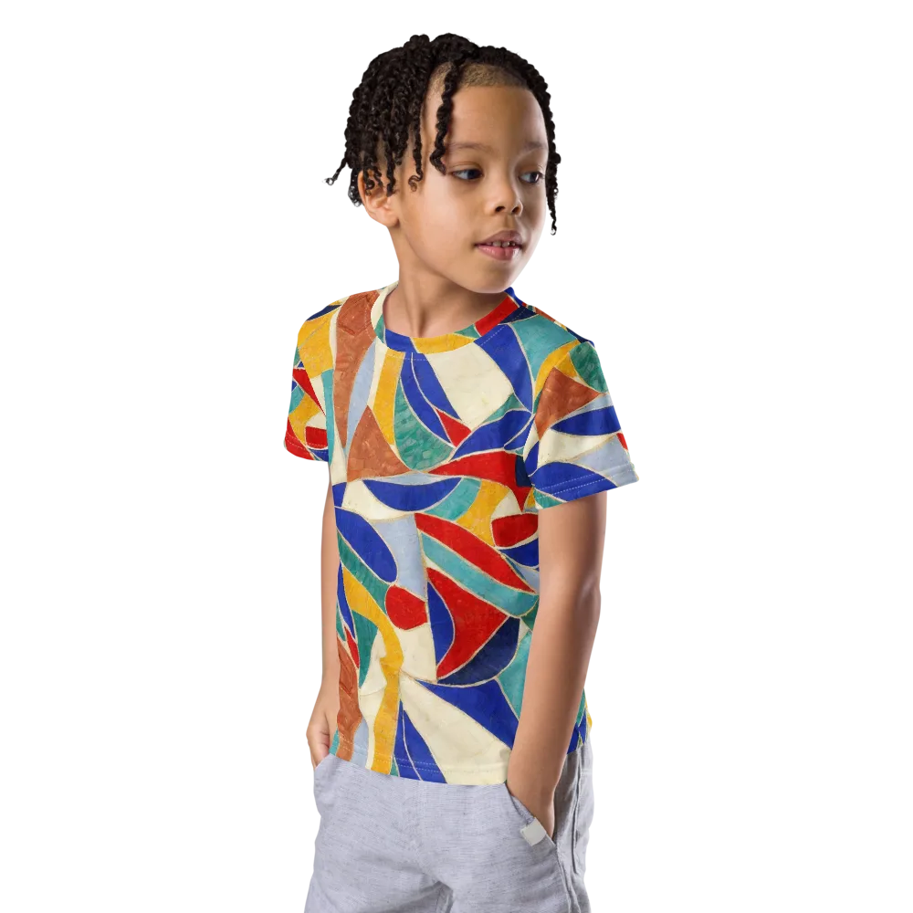 Mosaic Riptide on Kids Crew Neck T-Shirt — Left Front