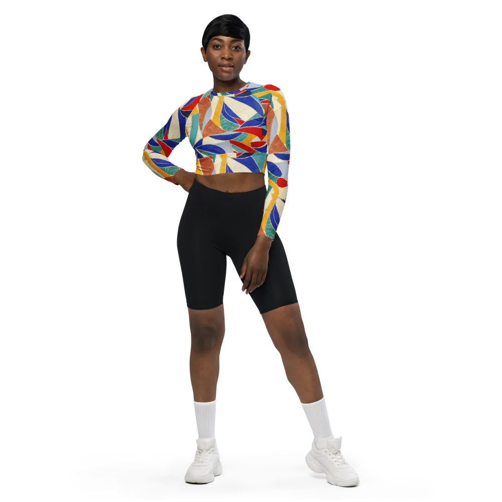 Mosaic Riptide on Long Sleeve Crop Top — Front
