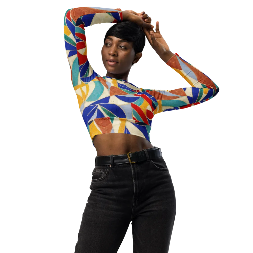 Mosaic Riptide on Long Sleeve Crop Top — Front