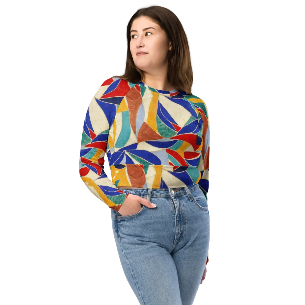 Mosaic Riptide on Long Sleeve Crop Top — Front