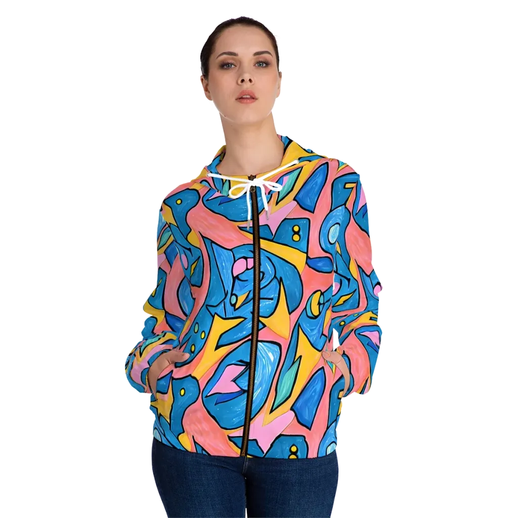 Pop Tide on Women's Full-Zip Hoodie — Front On Person