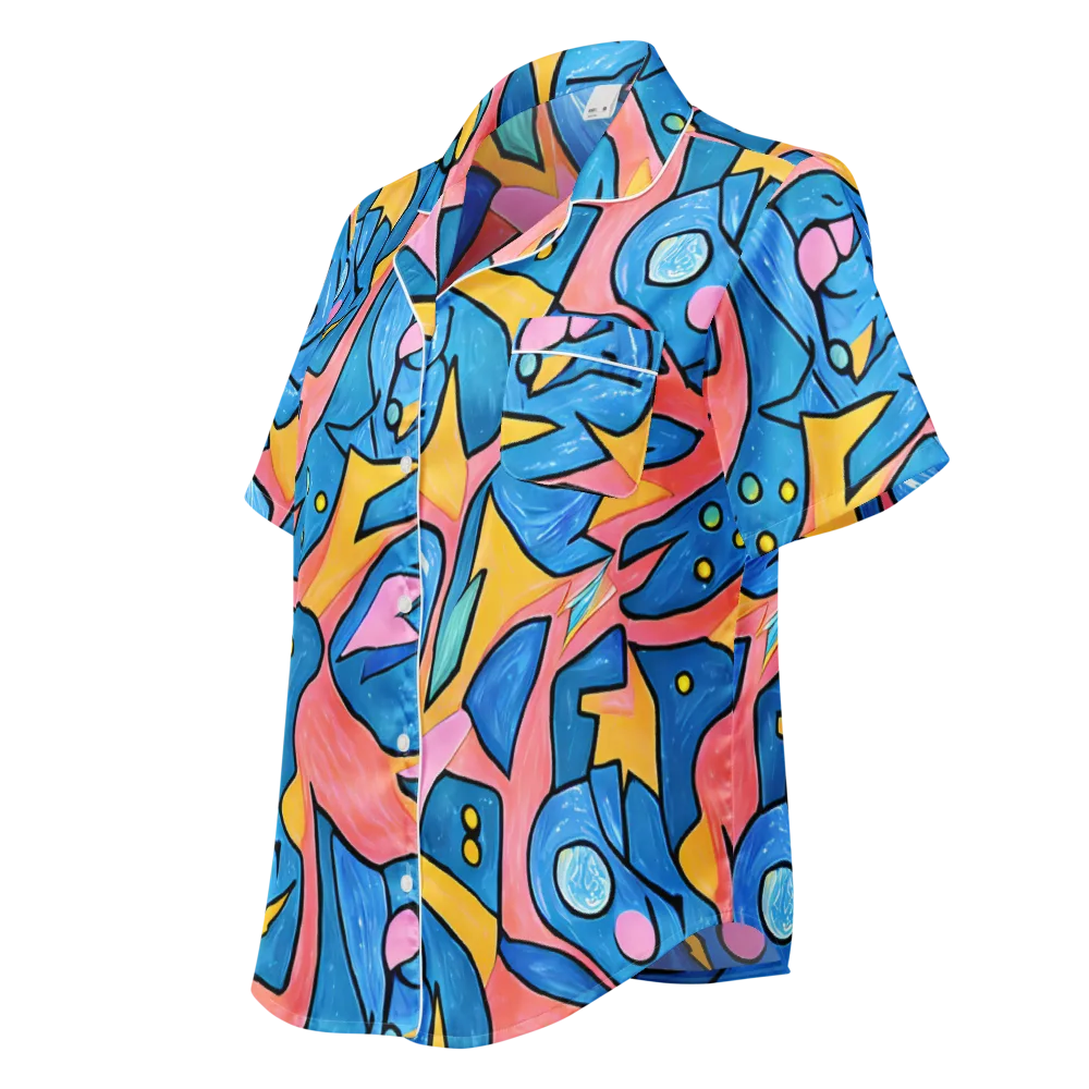 Pop Tide on Women's Short Sleeve Pajama Top — Left Front