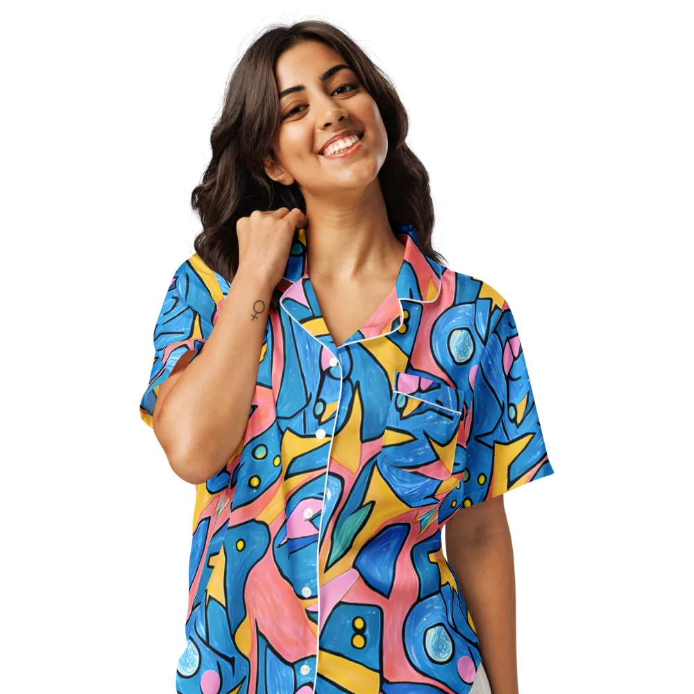 Pop Tide on Women's Short Sleeve Pajama Top — Front