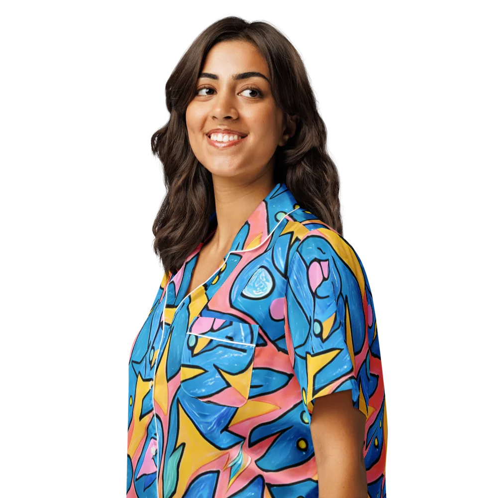 Pop Tide on Women's Short Sleeve Pajama Top — Left Front