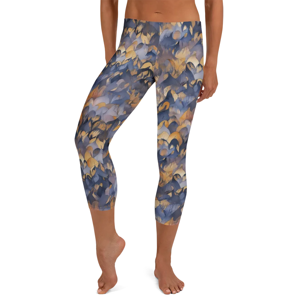 Indigo Petal Drift on Capri Leggings — Front