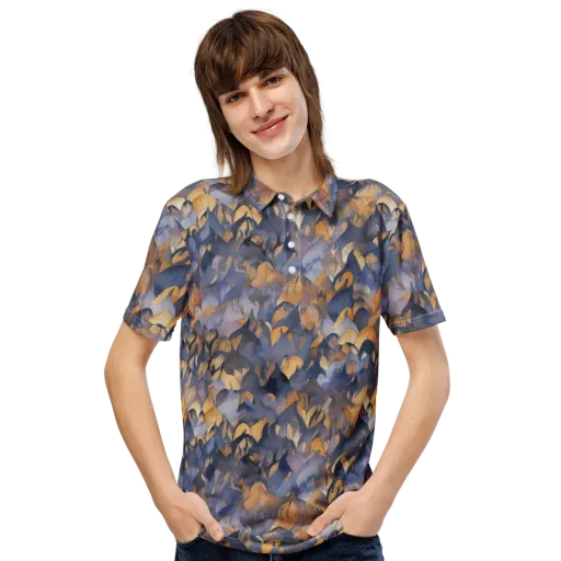 Indigo Petal Drift on a Men's Slim Fit Polo Shirt