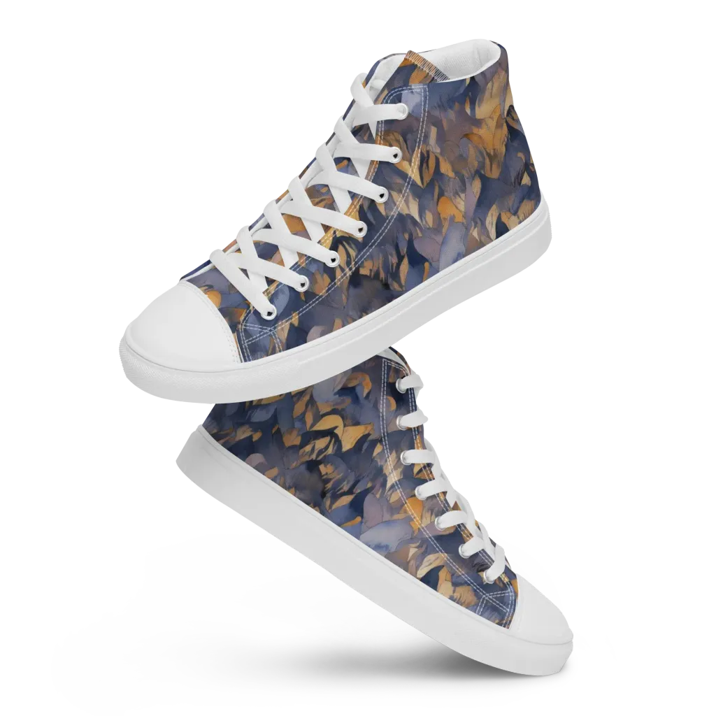 Indigo Petal Drift on Men's High Top Canvas Shoes — Front