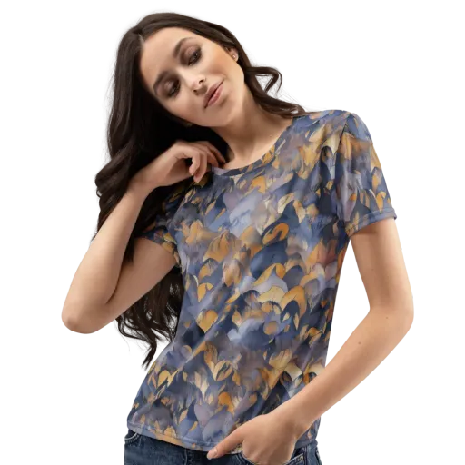 Indigo Petal Drift on a Women's Crew Neck T-Shirt
