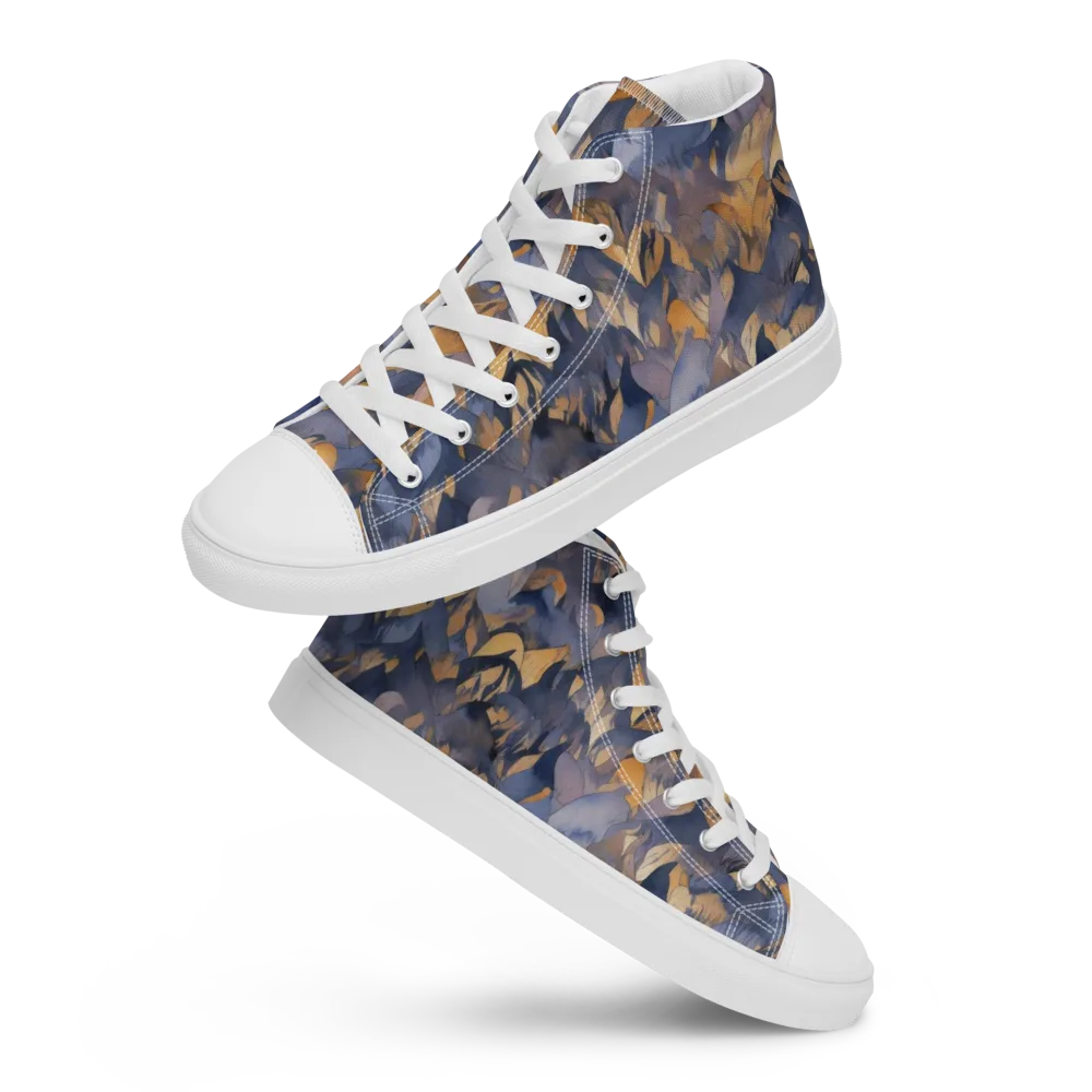 Indigo Petal Drift on Women's High Top Canvas Shoes — Front