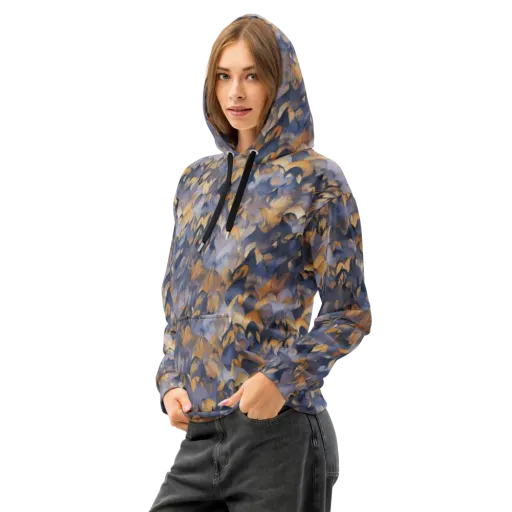 Indigo Petal Drift on Cotton Hoodie