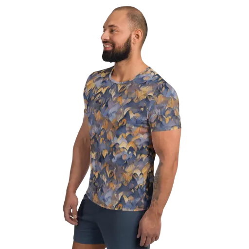 Indigo Petal Drift on a Men's Athletic T-Shirt