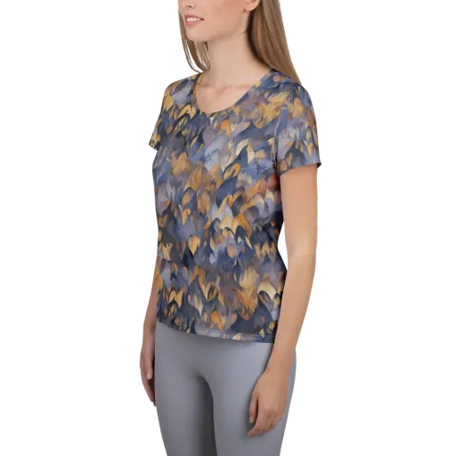 Indigo Petal Drift on a Women's Athletic T-Shirt