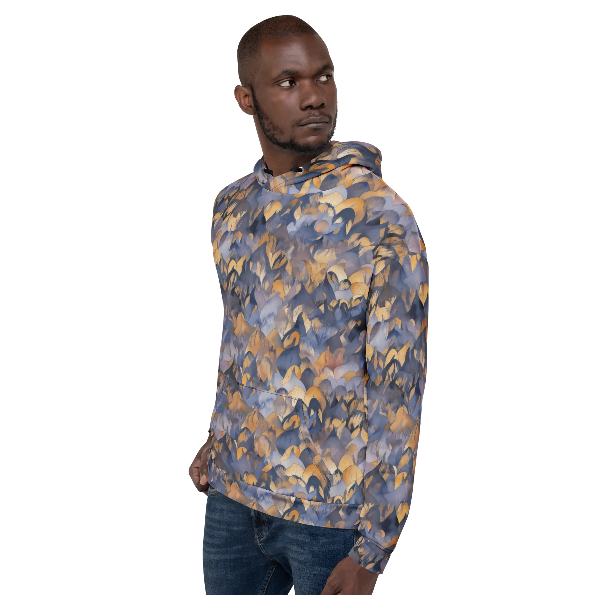 Indigo Petal Drift on Hoodie — Left