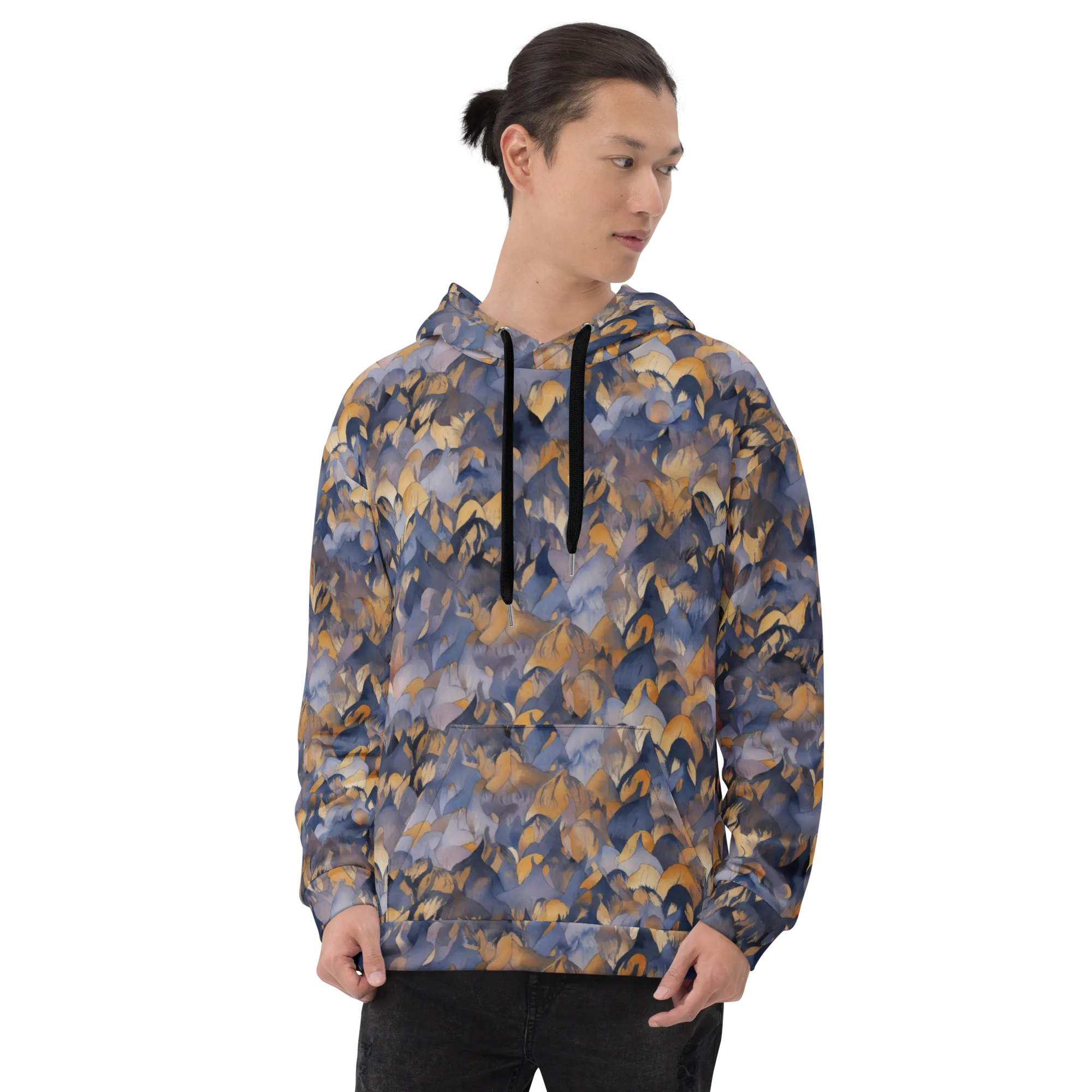 Indigo Petal Drift on Hoodie — Front