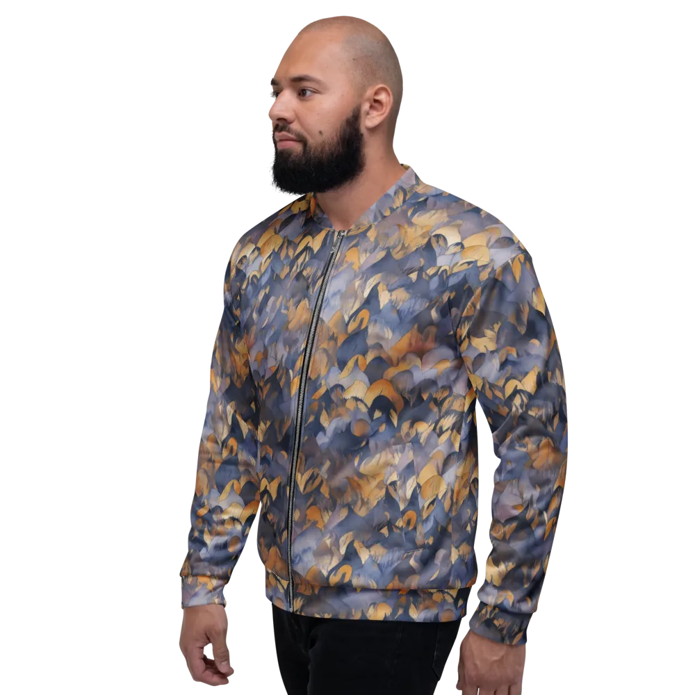 Indigo Petal Drift on Bomber Jacket — Left
