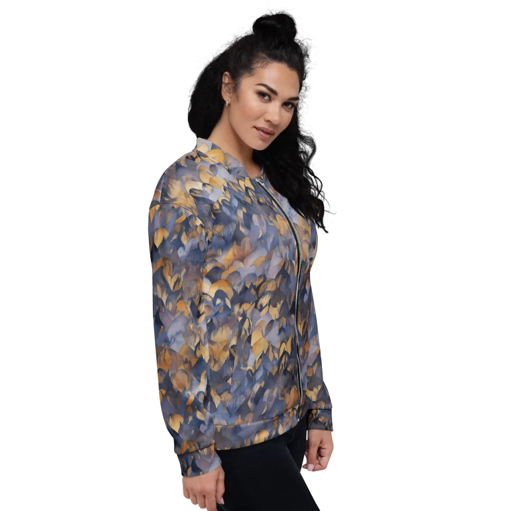 Indigo Petal Drift on Bomber Jacket — Right
