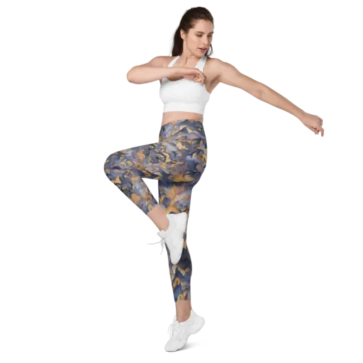 Indigo Petal Drift on a Leggings with Pockets