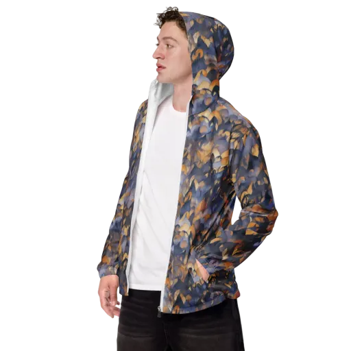 Indigo Petal Drift on a Men's Windbreaker