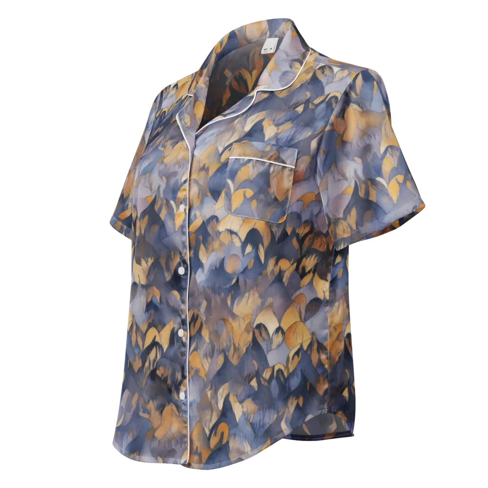 Indigo Petal Drift on Women's Short Sleeve Pajama Top — Left Front