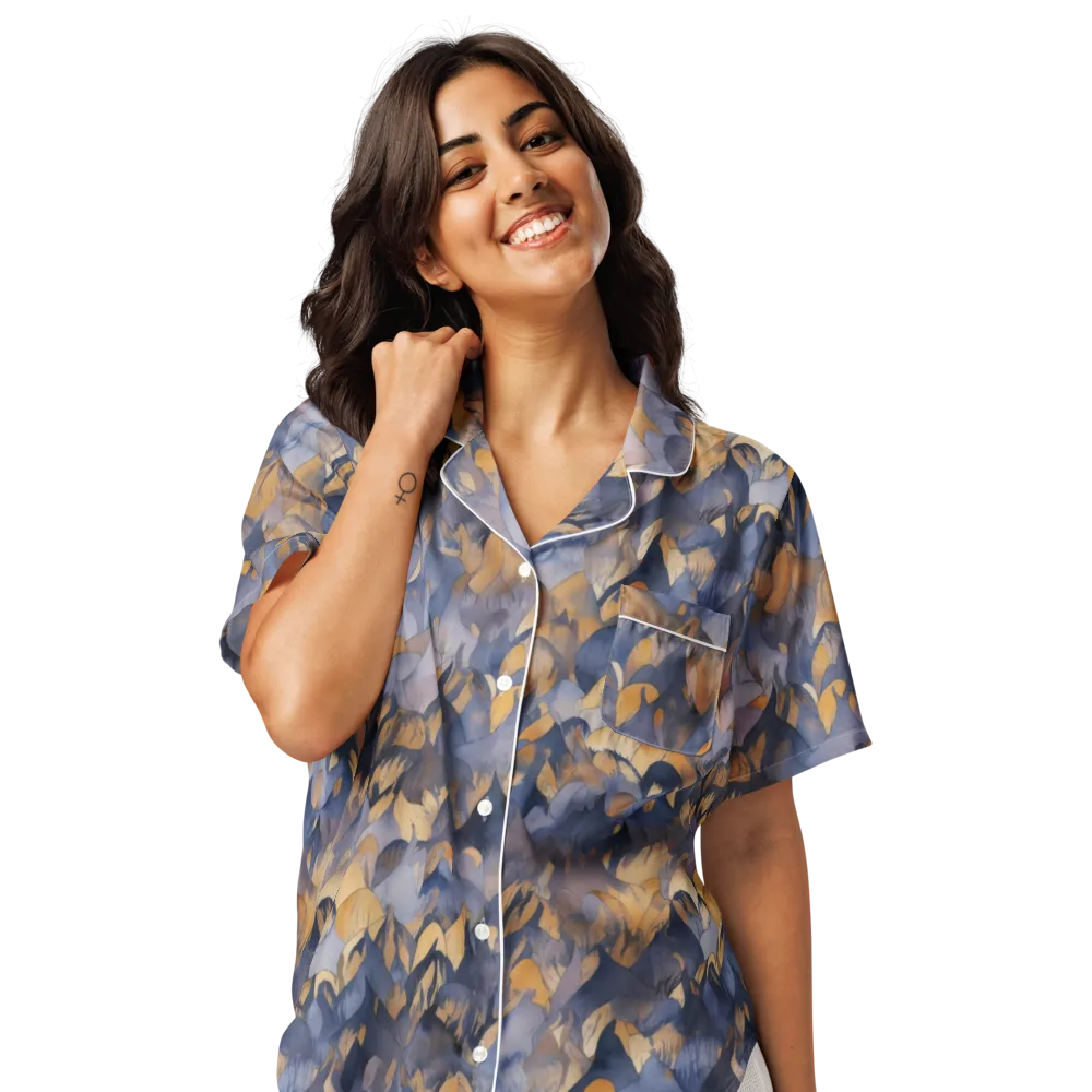 Indigo Petal Drift on Women's Short Sleeve Pajama Top — Front