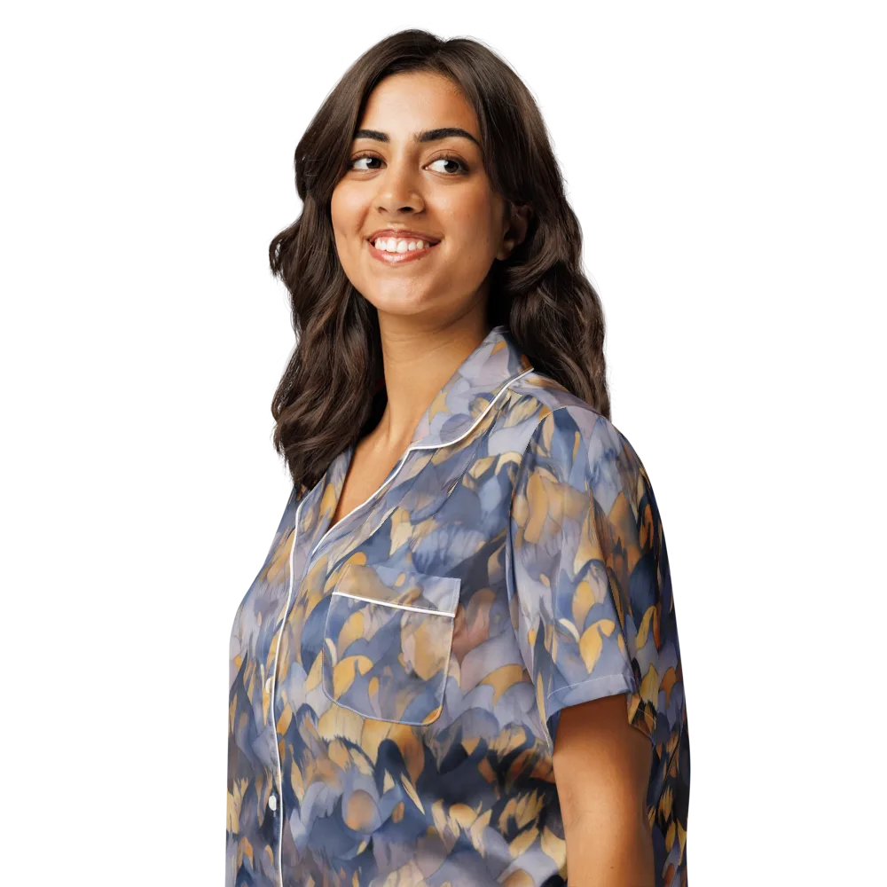 Indigo Petal Drift on Women's Short Sleeve Pajama Top — Left Front